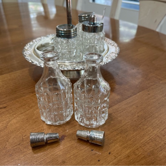 SOLD Antique Hugo silver plated Cruet condiment set of 5 - Picture 3 of 10